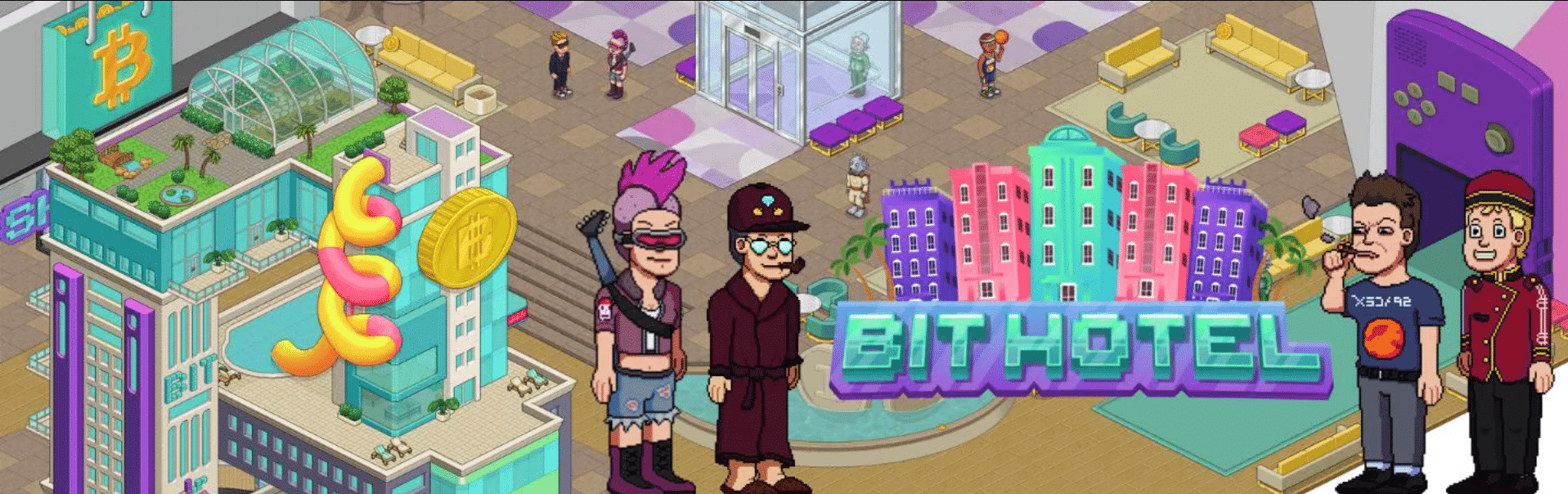 Bit Hotel est un jeu NFT en ligne sur le réseau Ferrum avec une dynamique sociale de jeu pour gagner où les joueurs collectent des objets NFT pour gagner des récompenses.